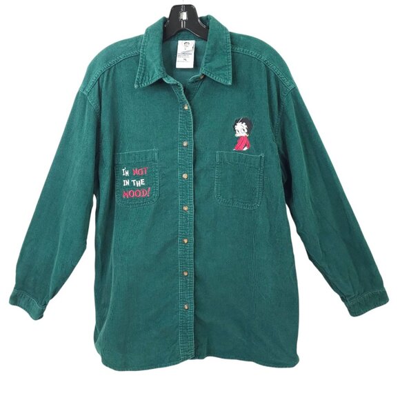 Betty Boop Corduroy Button Front Shirt Womens XL Vintage 2000 King Features - Picture 2 of 16